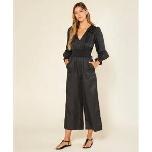 Outerknown City Lights Jumpsuit Deep V Neck Blouson Sleeve Pitch Black‎ Small